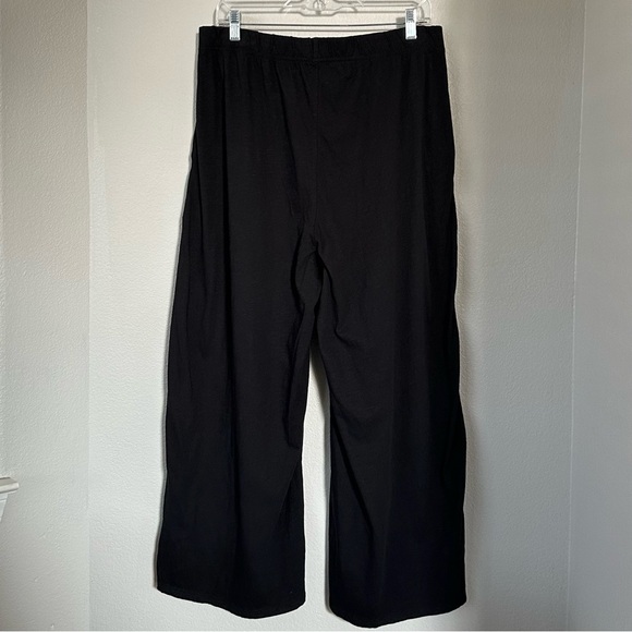 EILEEN FISHER L Slubby Organic Cotton Wide-Leg Sleep Pant in Black Pajama Pants - Picture 3 of 13
